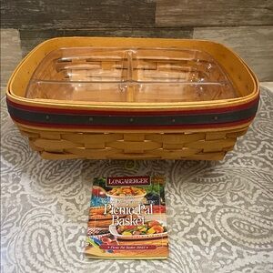 VINTAGE 1998 Longaberger Blue & Red‎ Picnic PAL Basket with Insert 10”